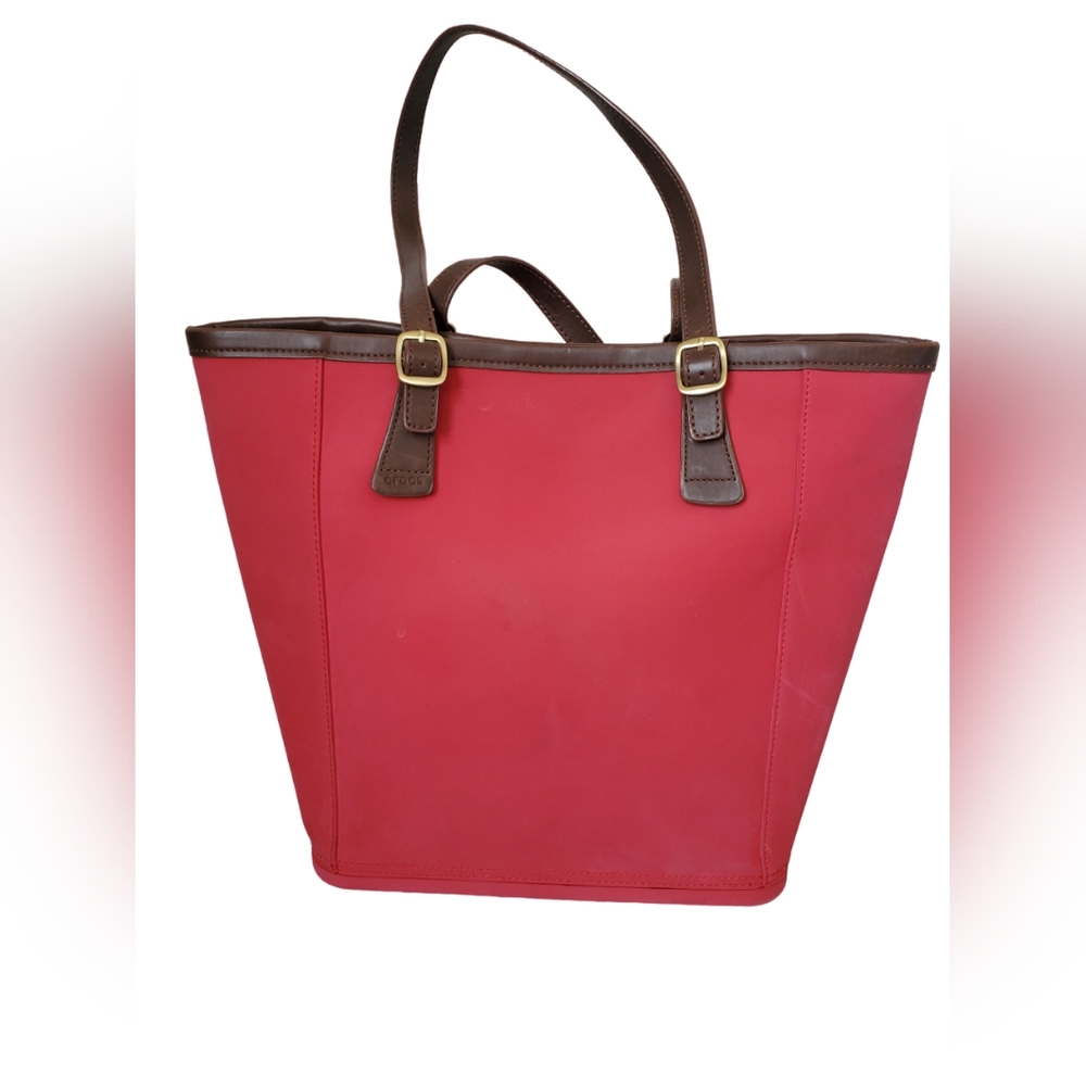 CROCS Brand Tote Bag Purse Magnetic Closure Red Brown Accent RARE HTF